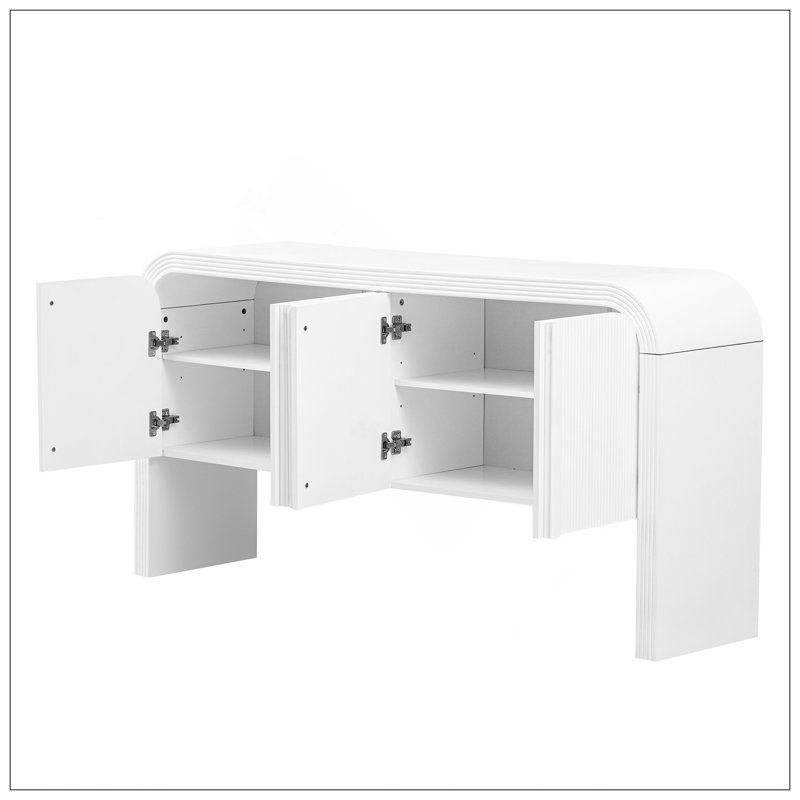 Console de 63 pouces à motif de vagues avec 4 portes et tablette réglable, table de canapé courbée derrière le canapé, table d'entrée rustique étroite pour le salon, le vestibule et le couloir