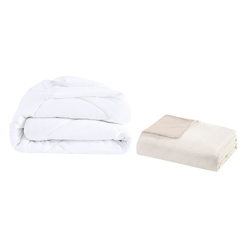 Édredon 5 pièces en coton biologique, naturel, double / grand