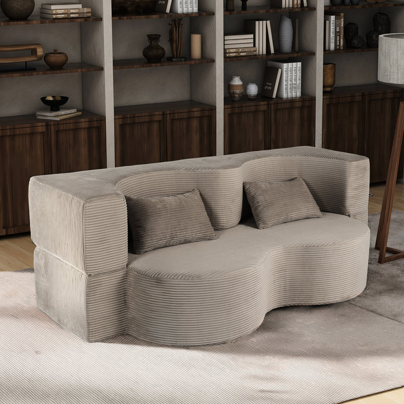 Canapé-lit 21 places pliable de 75 pouces avec mousse à mémoire de forme et fausse fourrure pour appartement, trois places compressées se transformant en lit en une seconde, microfibre beige, assise moelleuse, résistance à l'usure moyenne, décontracté