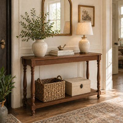 Console rustique de 50 po avec tablette de rangement, table d'entrée étroite en bois massif avec pieds tournés, canapé traditionnel derrière le canapé pour le couloir et le salon, brun noyer