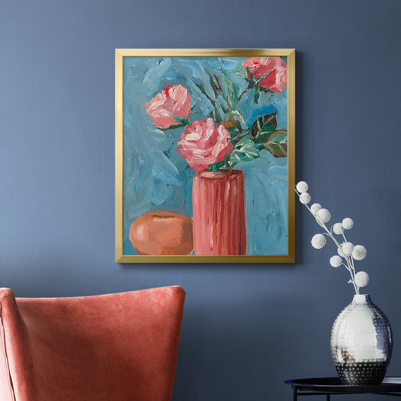 Toile encadrée de qualité supérieure Rosa Blooms II - prête à être accrochée, H 24 po x l 20 po, Or