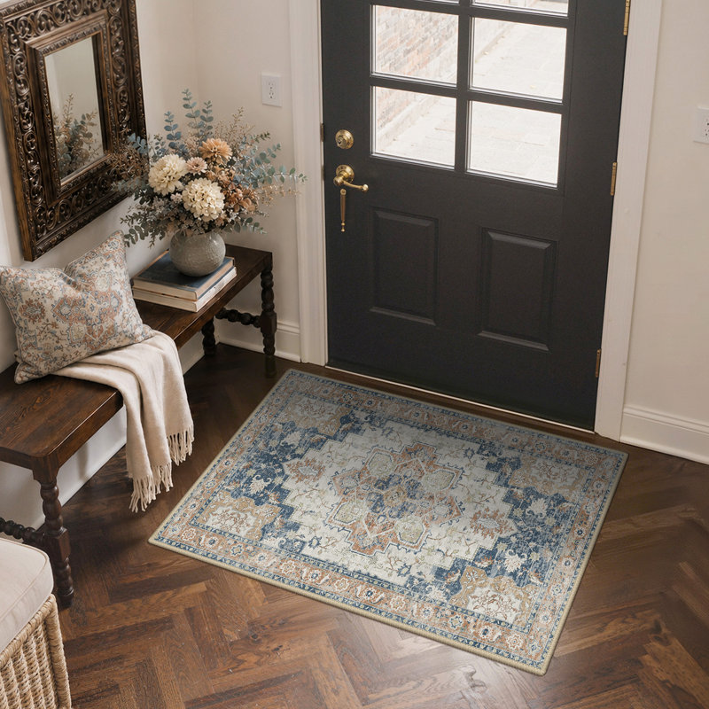 Tapis oriental performance Roehit, Rectangulaire 8 pi x 10 pi, Bleu / Orange