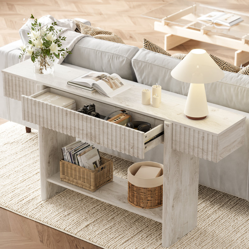 Console moderne en bois cannelé avec rangement, Blanc