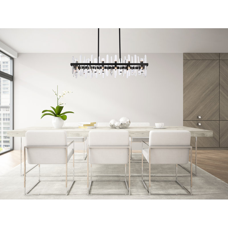 Marlow 24-Light Dimmable Rectangular Metal Chandelier with Crystal Accents, Black
