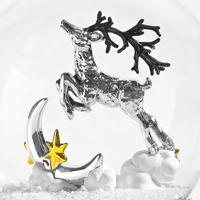 Reindeer Snow Globe 6'' Handmade Glass Ball Ornament