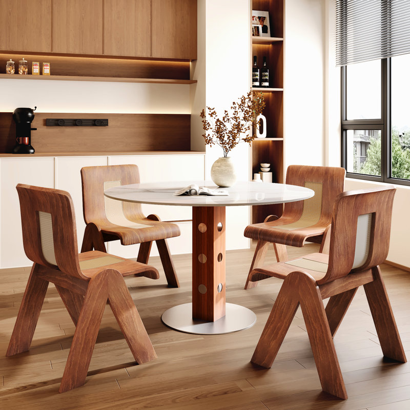 Table de salle à manger de 39 po pour la famille, noyer blanc gris, style champêtre français, table de cuisine pour 4 personnes à dessus fritté en pierre 2, 39 po, couleur noyer, attrait rustique Mid-Century, non poreux