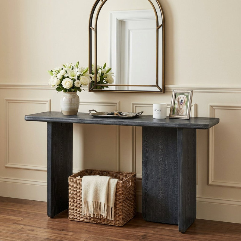 Console large Perris de 55,12 po avec bords arrondis et finition en placage de bois, Noir