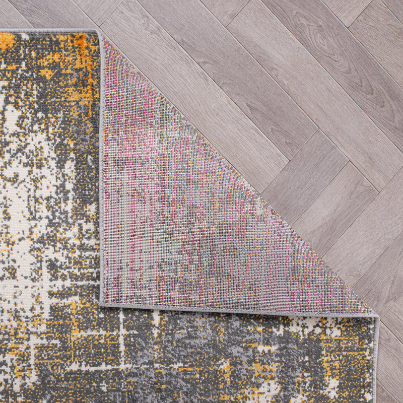 Tapis gris / jaune / ivoire Rainiero, Tapis de couloir de 2 pi x 7 pi