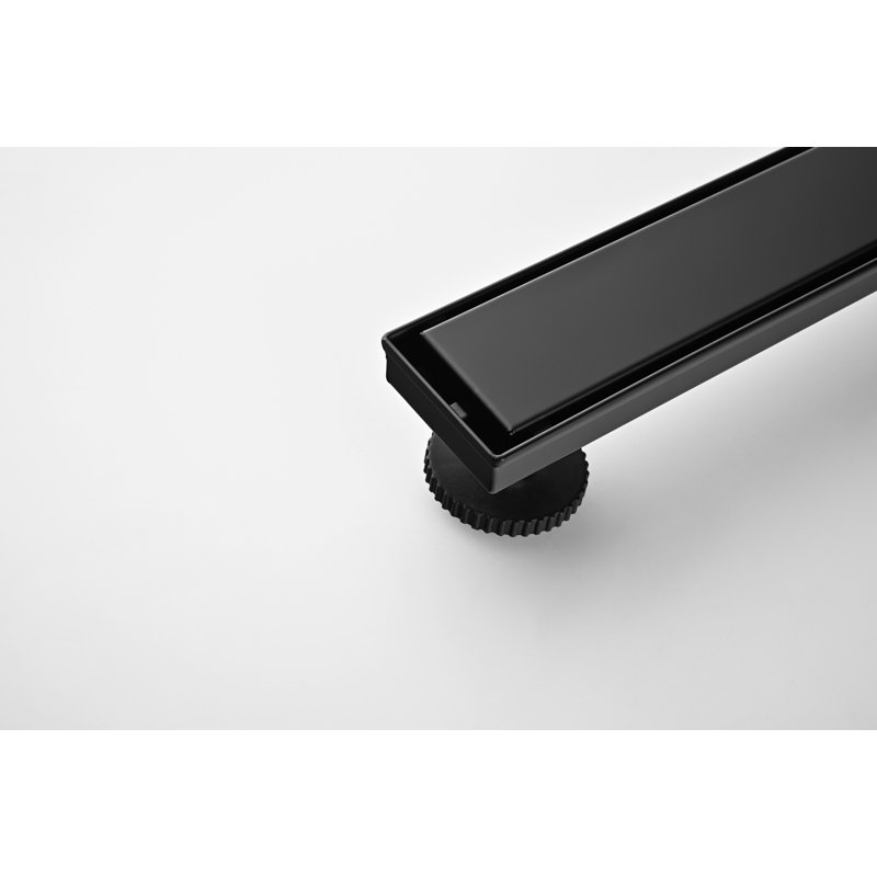Caniveau de douche linéaire, 61 cm (24 po), acier inoxydable 304, noir mat, design décalé, couvercle carrelable réversible, avec pieds de nivellement