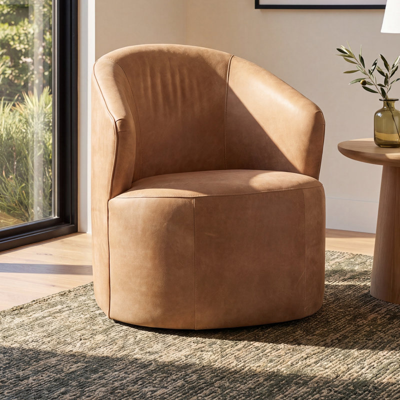 Deryn Leather Swivel Barrel Chair, Stallone Aztec Sunrise Genuine Leather