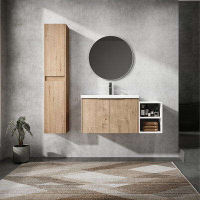 Meuble-lavabo de luxe 42 "avec lavabo en résine et commode latérale - Accessoire de meuble-lavabo moderne