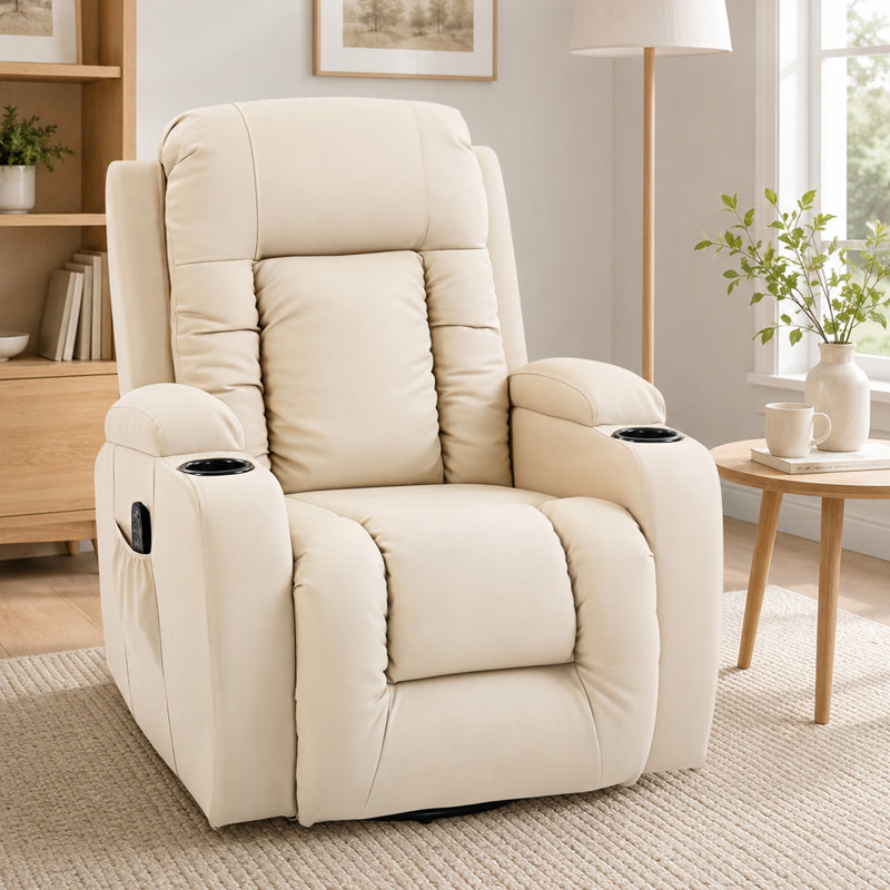 82cm Wide Swivel, Cream Faux Leather