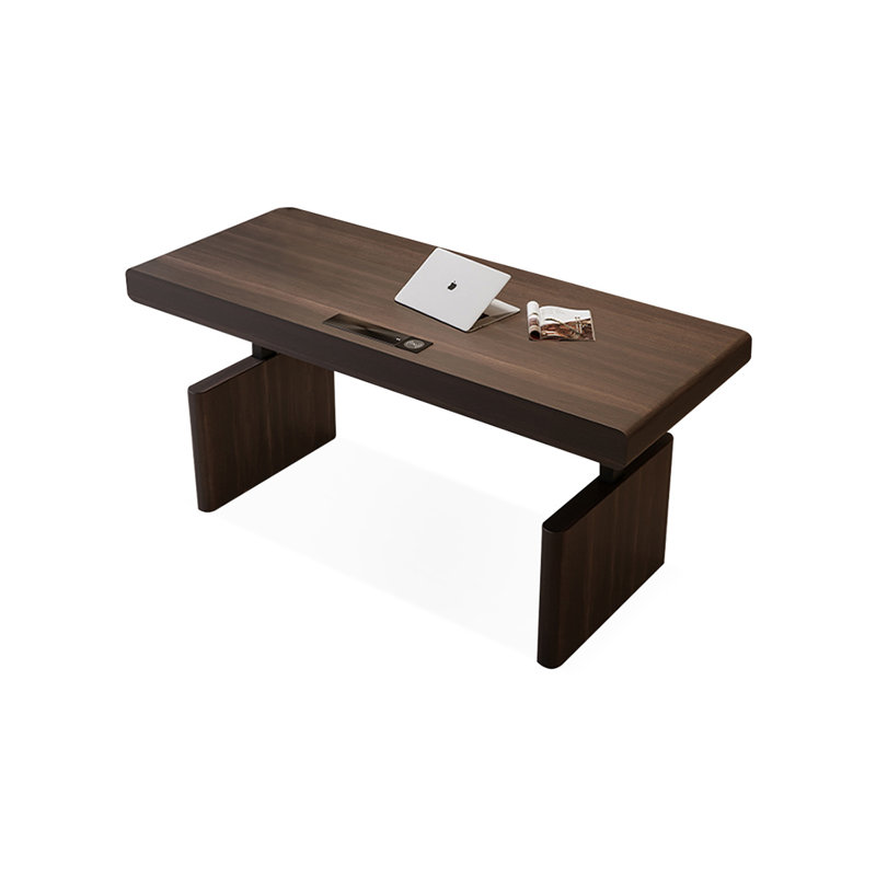 Bureau rectangulaire en bois massif couleur fumée, 53.94" H x 55.12" W x 25.59" D