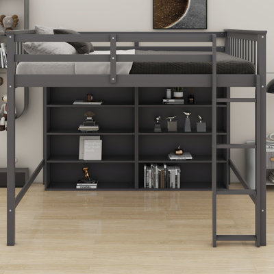 Loft Bed With 8 Open Storage Shelves And Built-In Ladder