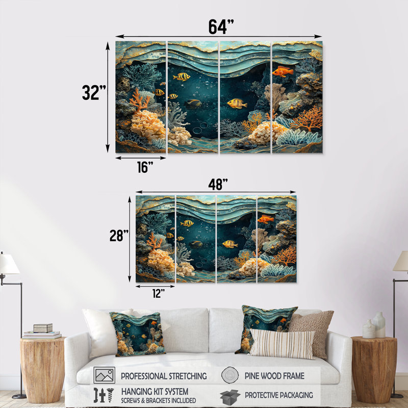 Averyanna - art mural corail - ensemble d'art mural moderne, H 28 po x l 48 po