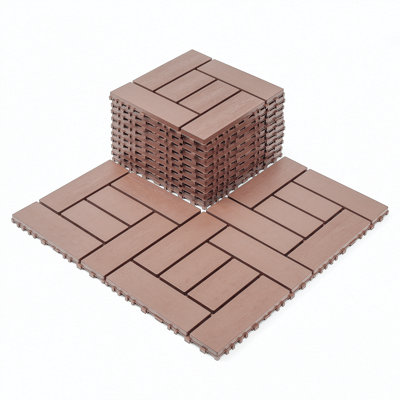 Carreaux de terrasse à emboîtement de style ZZ de 12 pouces, carreaux de sol modulaires à emboîtement bricolage, carreaux de sol intérieur et extérieur, carreaux de cour faciles à installer rapidement, 44 pièces, brun