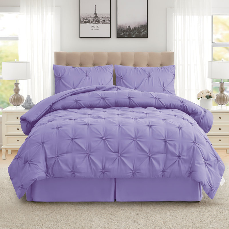 Ensemble d'édredon Classic Spring Pintuck, Bleu, Édredon pour très grand lit + 2 taies décorativ