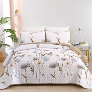 3 Pieces Floral Quilt Set Lightweight Farmhouse Style Coverlet Sets For All Season