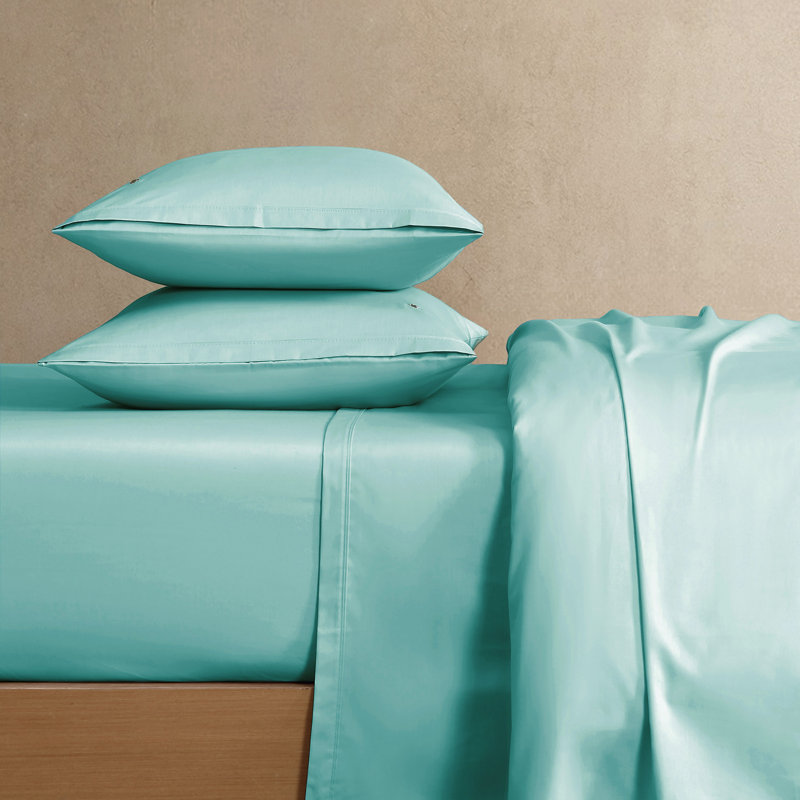 Lacoste Cotton Percale Sheet Set, Crisp Feel & Breathable Bedding, Deep Pocket Fitted Sheet, Water Blue, King, Water Blue