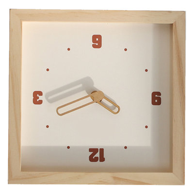 Horloge murale à piles, carrée, minimaliste, en bois, silencieuse, moderne et décorative pour salon et salle à manger, couleur bois.