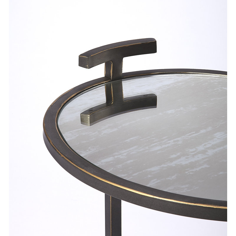 Erma Glass C Table End Table with Storage, Metallic Gray