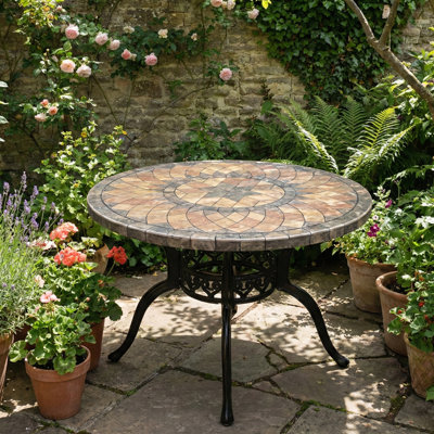 Round Metal Outdoor Dining Table - 100 cm W 100 cm D