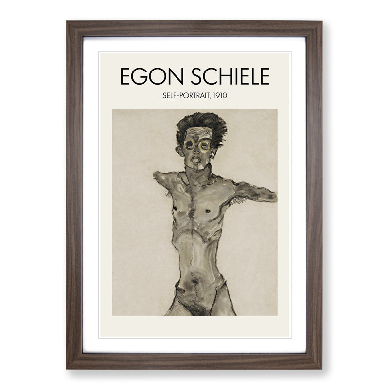 Self Portrait Vol.9 by Egon Schiele - Picture Frame Painting, 36cm H x 27cm W x 2cm D, Walnut