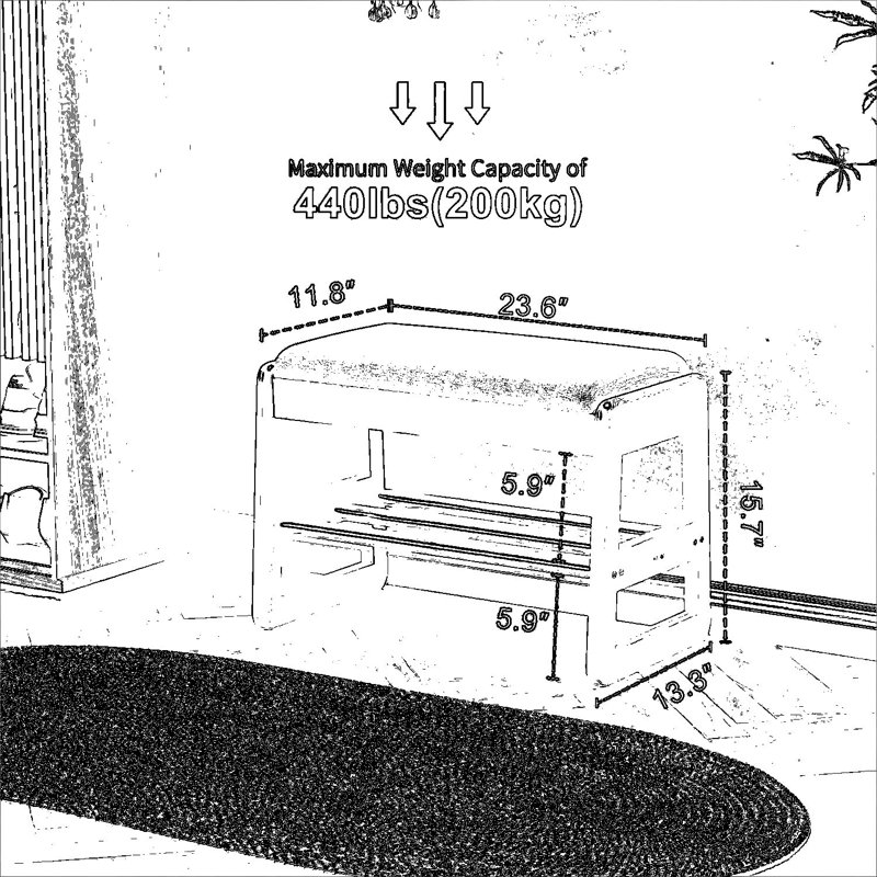 Banc à chaussures avec siège de rangement et couvercle rabattable, étagère à chaussures à 2 niveaux avec compartiment caché, organisateur de couloir en bois robuste pour les bottes et les chaussures