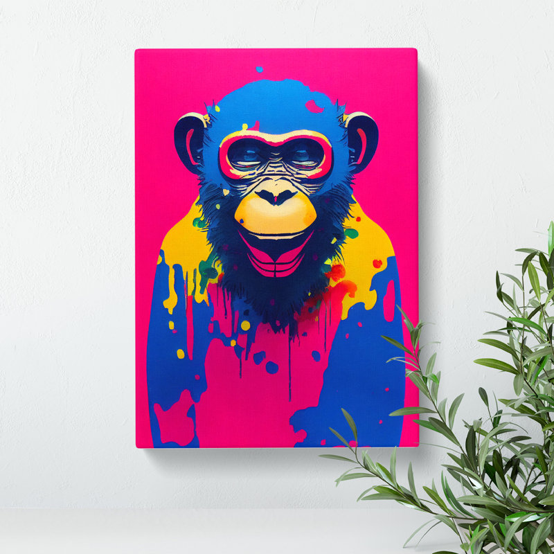 Paint Drip Monkey No.1 - Wrapped Canvas Painting, 50cm H x 35cm W x 3cm D, Wrapped Canvas