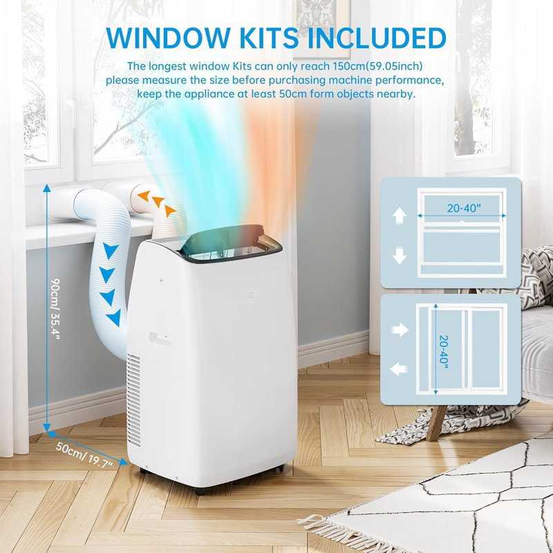 14,000 BTU Inverter Portable Air Conditioner Cools Up to 750 Sq. Ft with Dual Hose, 4-in-1 Portable AC Unit with Remote Control & Installation Kits for Large Room, 3 Speed, 24 Timer