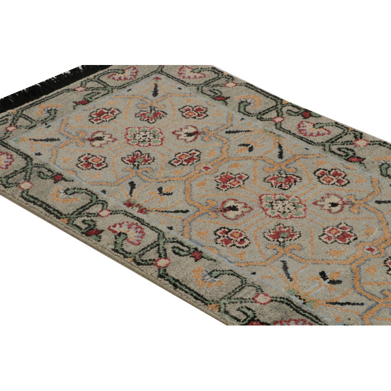 Rug & Kilim’S Classic Runner In Blue, Green And Red Floral Patterns, Runner 3' x 12'