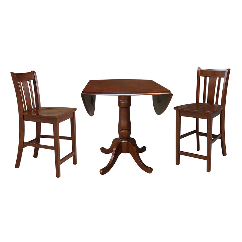 Ensemble de salle à manger en bois massif à hauteur de comptoir 3 pièces Denzelle, Espresso
