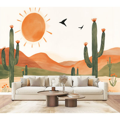 Peel and Stick Wallpaper Boho Cactus Succulent Desert Minimalist Nature Desert Wall Murals 69"H x 96"W Removable PVC Wall Paper Self-Adhesive Wall Decor for Bedroom Living Room Home Office