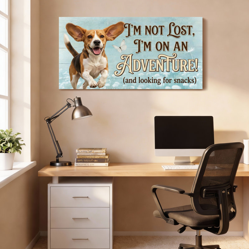 Ensemble d'une toile imprimée « Citation sur l'aventure avec un chien », H 24 po x l 48 po