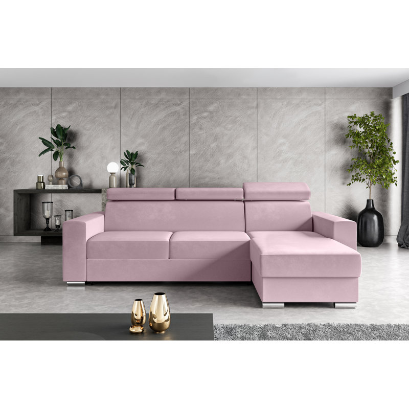 Philbert Corner Sofa Bed, Pink Polyester, Right Hand Facing