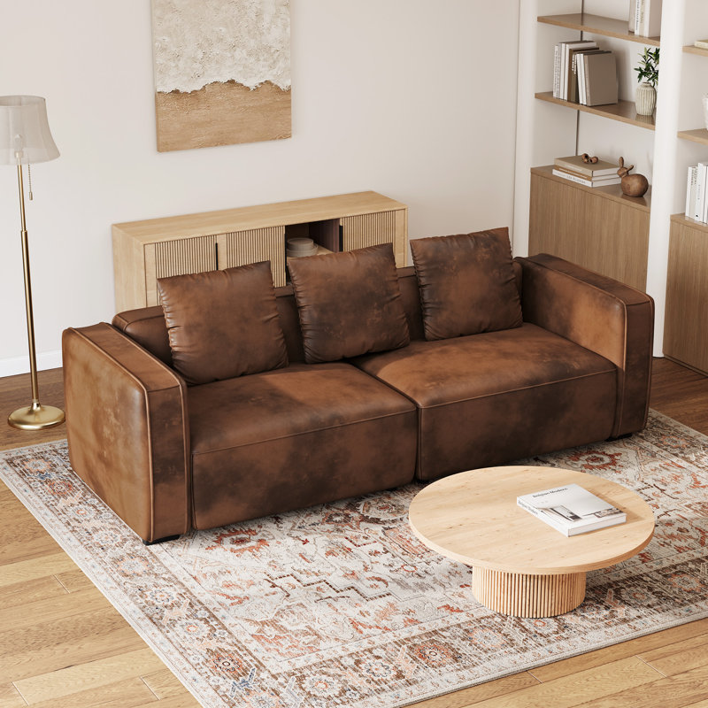 3 Seater Faux Leather Sofa, Brown/Black