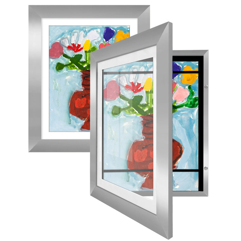 Wiedeman Kids Art Frame 10 x 12.5” with 8.5 x 11” Mat - Composite Wood with Glass (Set of 2), Silver