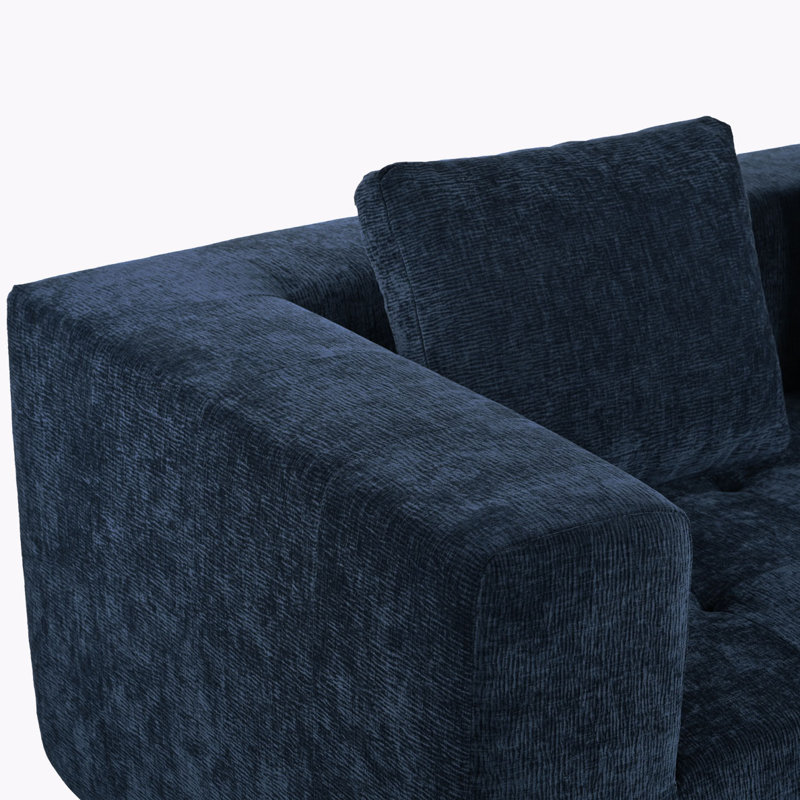 110" Modular Sectional Couch With Reversible Chaises, Dark Blue Polyester