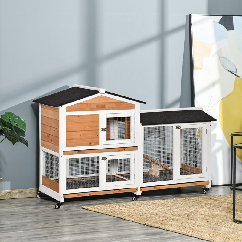 Enclos pour petits animaux 62 po en bois, toit en asphalte, plateau amovible, portes verrouillables, cage à cobaye en bois disponible en option, fiabilité, roues