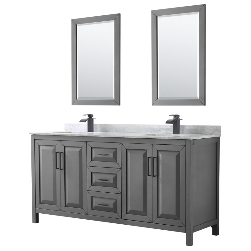 Daria 72'' W Double Vanity, Polished Chrome, Dark Gray, White Cultured Marble