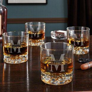  Monogrammed Gifts for Men - 4PC 11 Oz Custom Whiskey Glasses (M- Monogram) - Engraved Whiskey Glasses - Personalized Whiskey Glasses -  Unique Bourbon Glasses - Personalized Glass Gifts for Dad : Everything Else