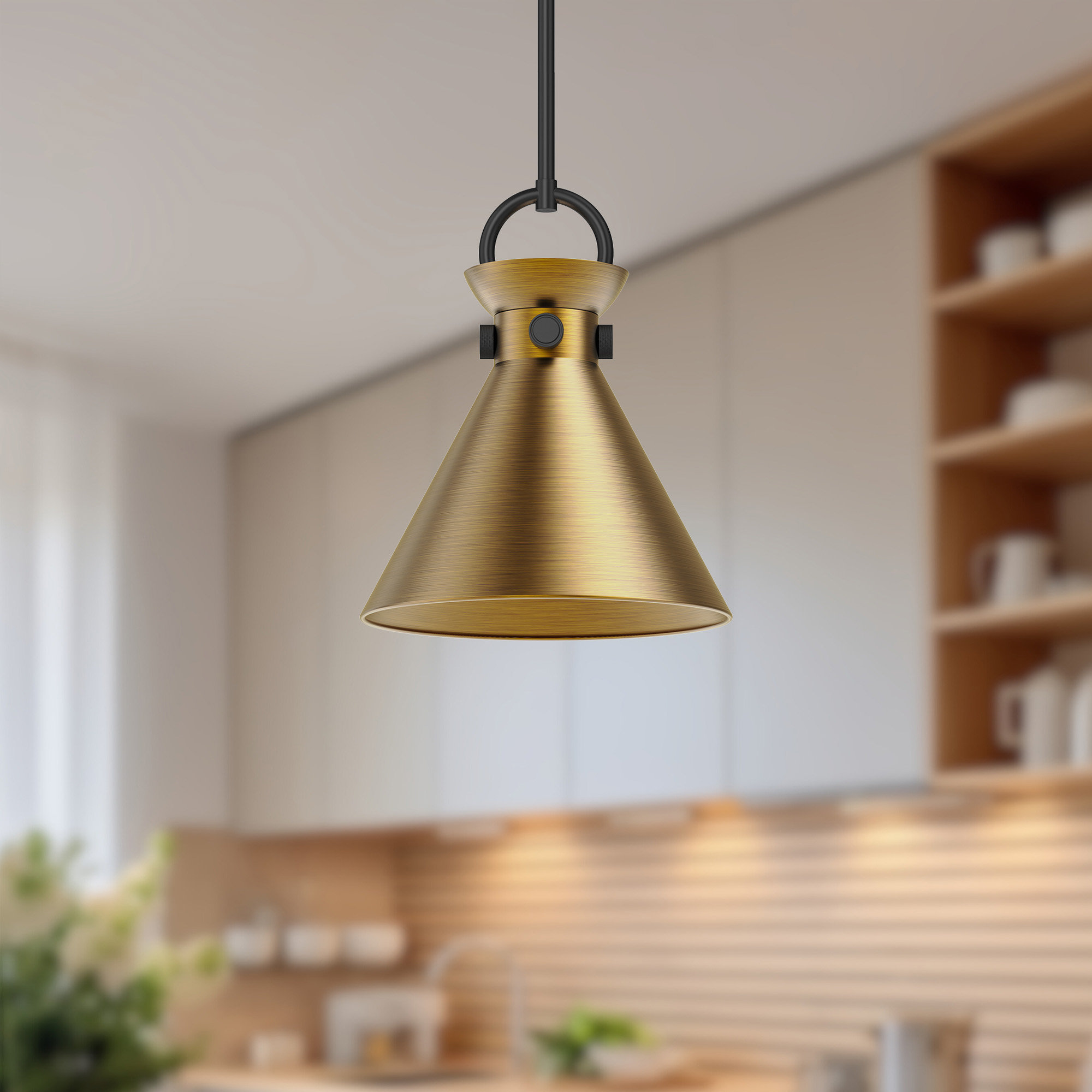 Tiney Single Light Metal Steel Pendant, Gold, 12.75" H x 10.5" W x 10.5" D, Matte Black
