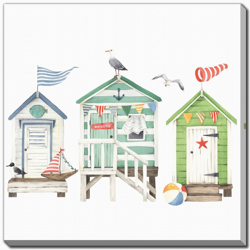 «Beach Homes 3», art mural sur toile, H 38 po x l 38 po