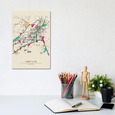 Santa Fe, New Mexico Map by Ayse Deniz Akerman - Wrapped Canvas Gallery-Wrapped Canvas Giclée