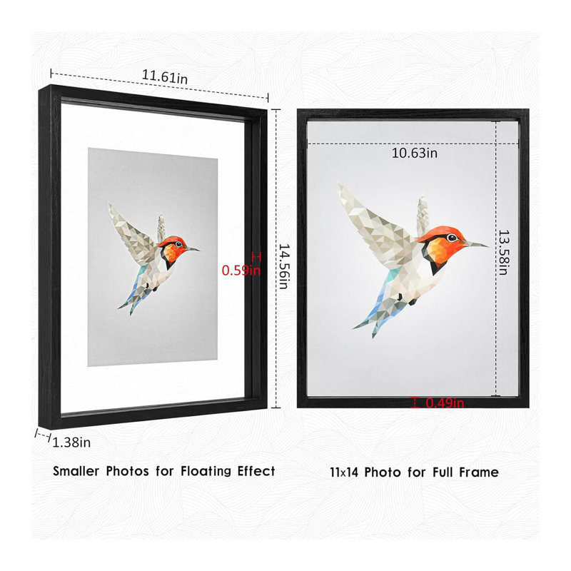 Ensemble de 2 cadres flottants, double vitrage, fixation murale ou sur table, Noir