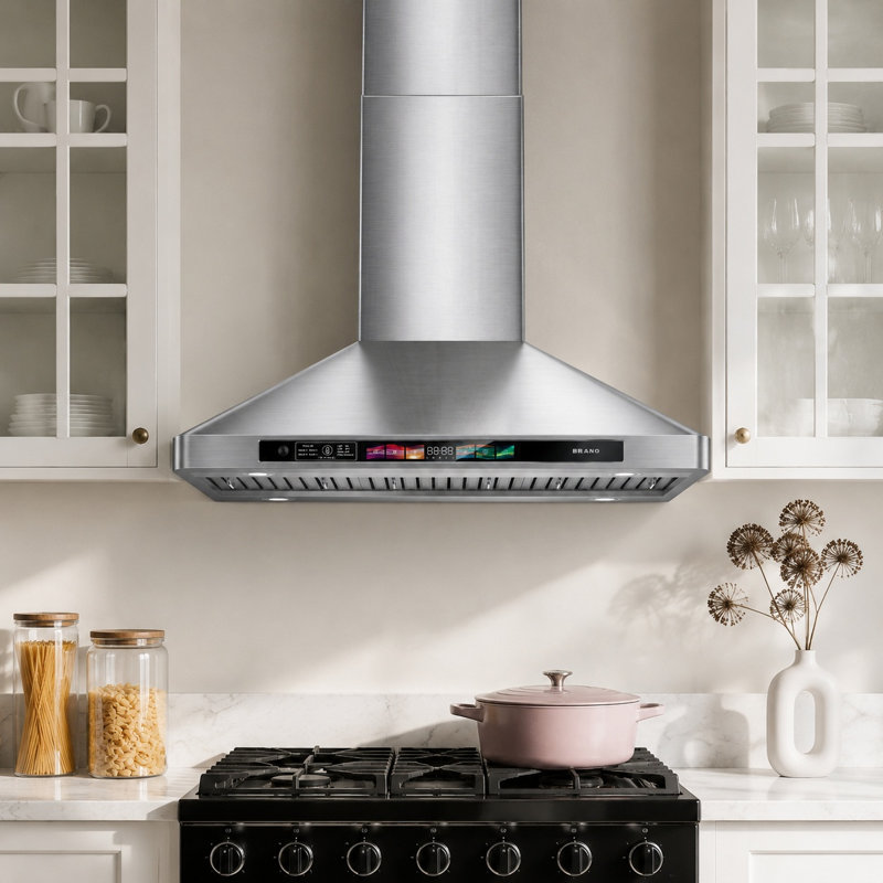 Hotte de cuisine murale en acier inoxydable convertible 900 pi³ / min avec commande vocale, geste et commande au toucher BRAN 30 po.