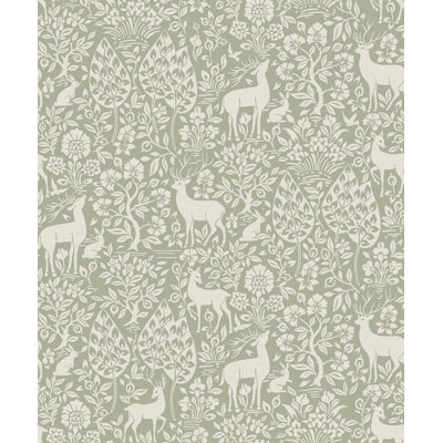 Sage Peaceful Forest Scene Nonwoven, Non-pasted Textured Wallpaper 57sqft.