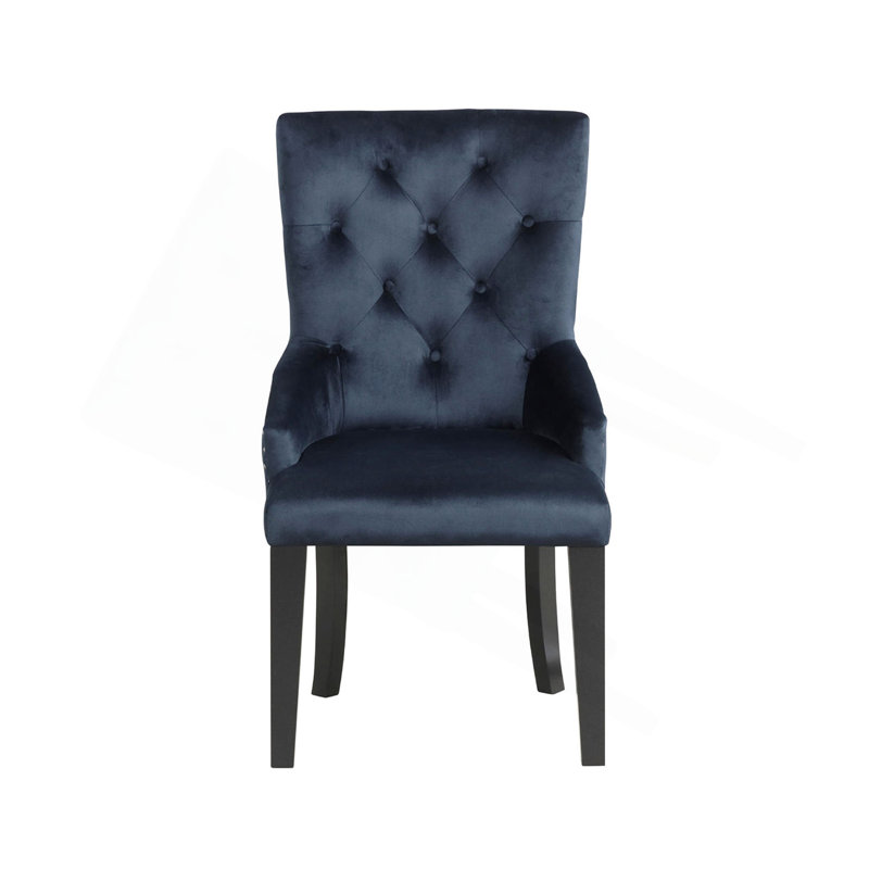 Chaise d'appoint rembourrée en velours avec garniture cloutée, bleu marine foncé et noir