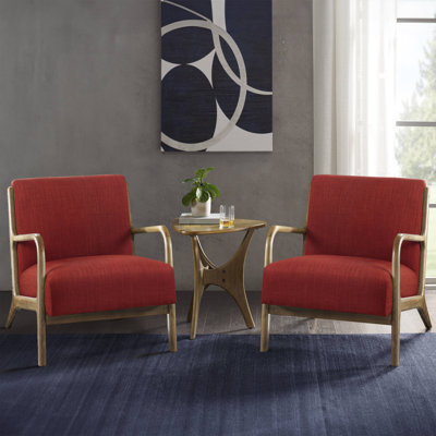 Novak Upholstered Mid-Century Armchair with Wood Arms and Frame