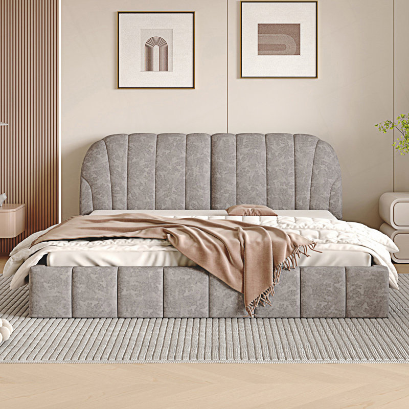Grand lit plateforme tapissier Modern, gris